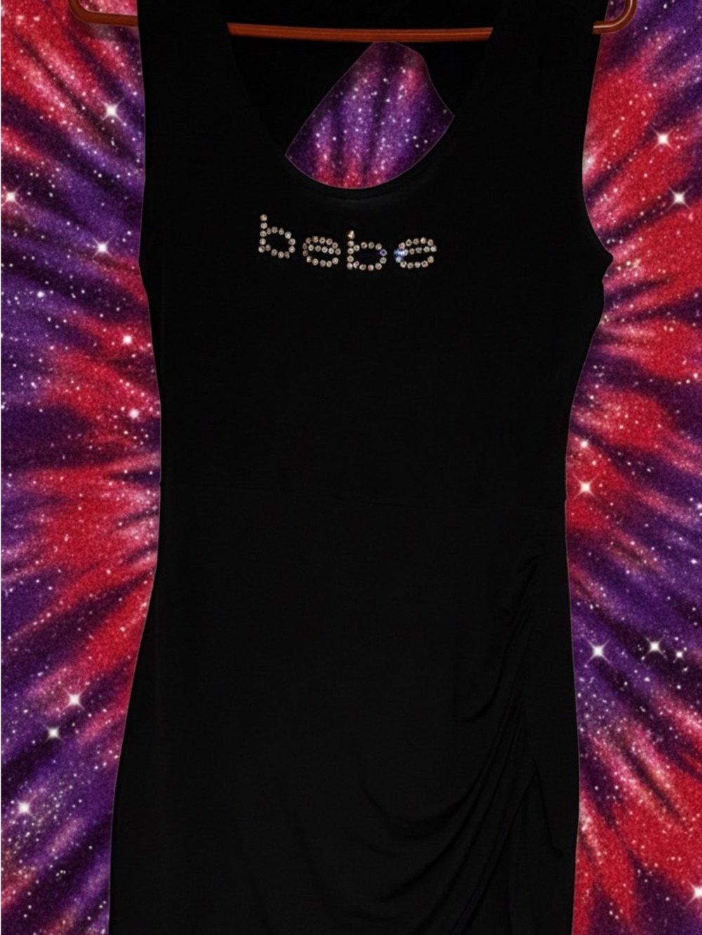 bebe Black Rhinestone Logo Tank Dress with Scoop Neck